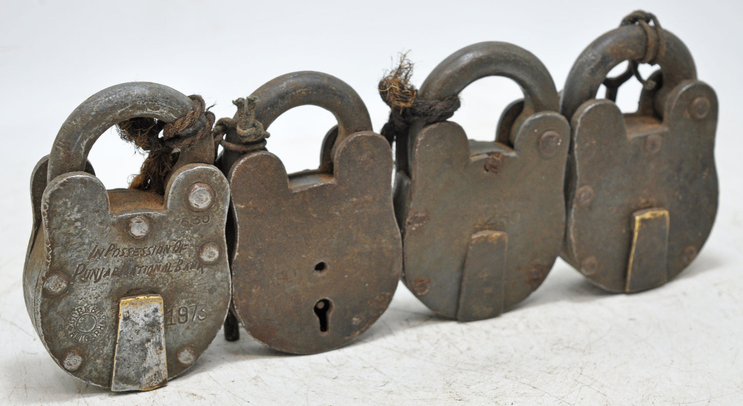 Lot of 4 Antique Iron Pad Locks Original Old Hand Crafted Working With Keys