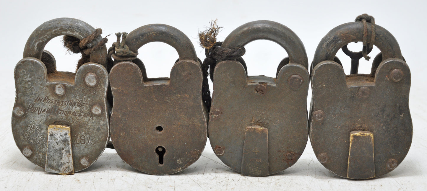 Lot of 4 Antique Iron Pad Locks Original Old Hand Crafted Working With Keys