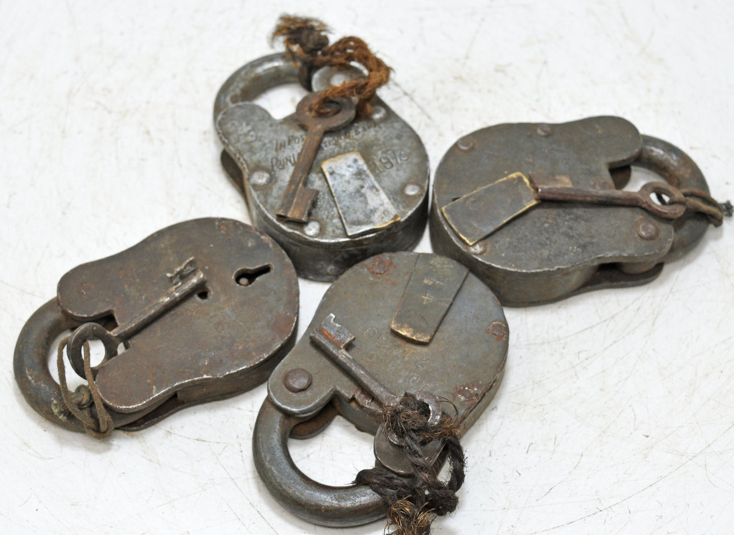 Lot of 4 Antique Iron Pad Locks Original Old Hand Crafted Working With Keys
