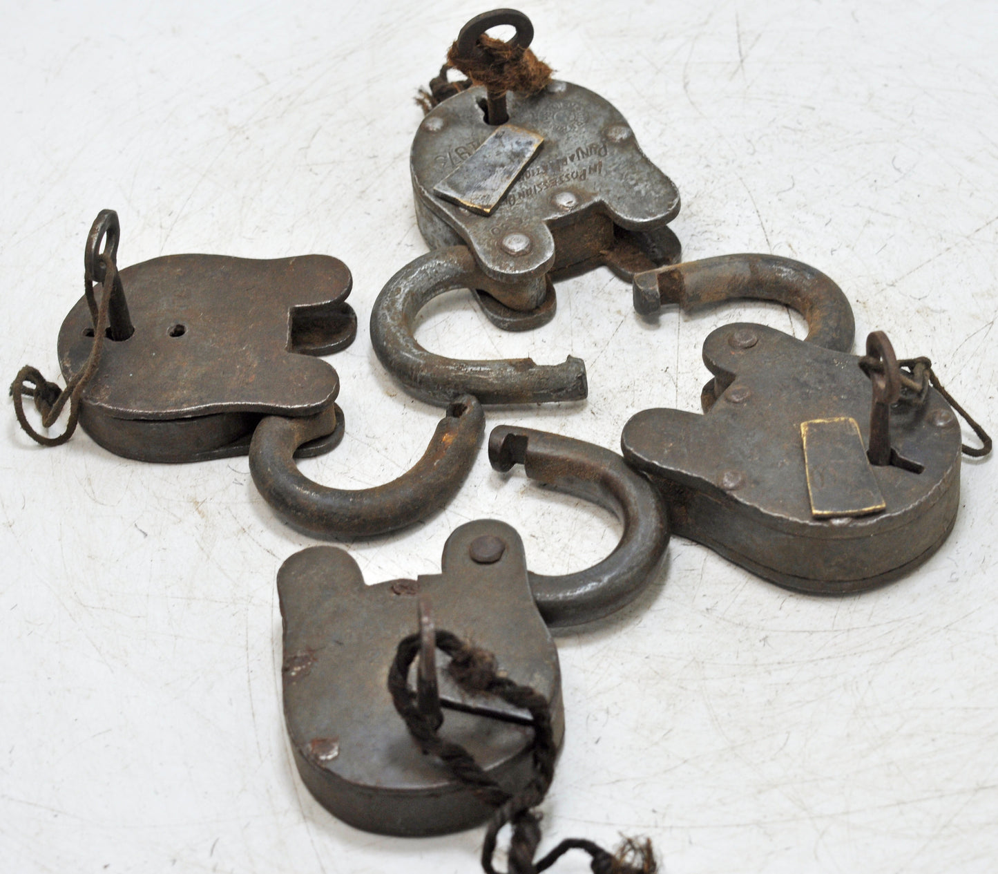 Lot of 4 Antique Iron Pad Locks Original Old Hand Crafted Working With Keys
