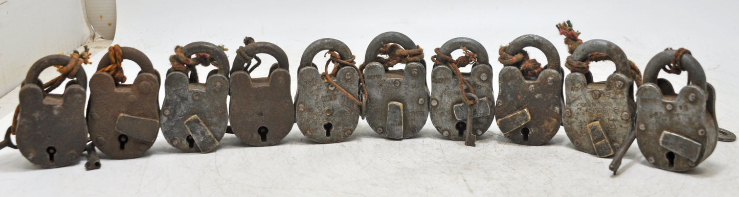 Lot of 9 Antique Iron Pad Locks Original Old Hand Crafted Working With Keys