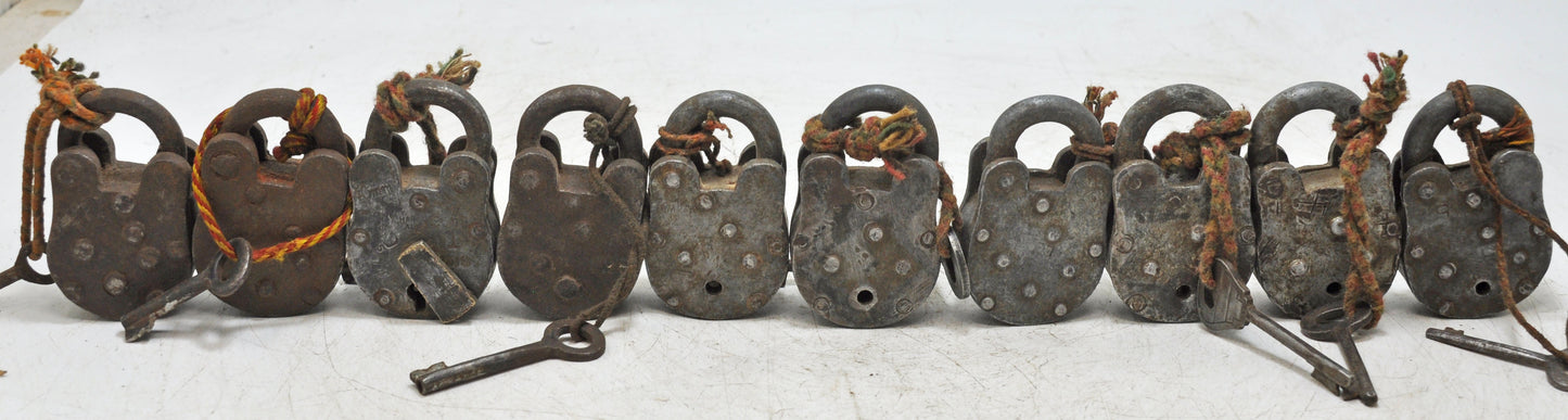 Lot of 9 Antique Iron Pad Locks Original Old Hand Crafted Working With Keys