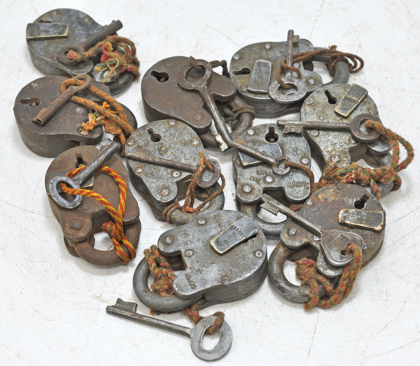 Lot of 9 Antique Iron Pad Locks Original Old Hand Crafted Working With Keys
