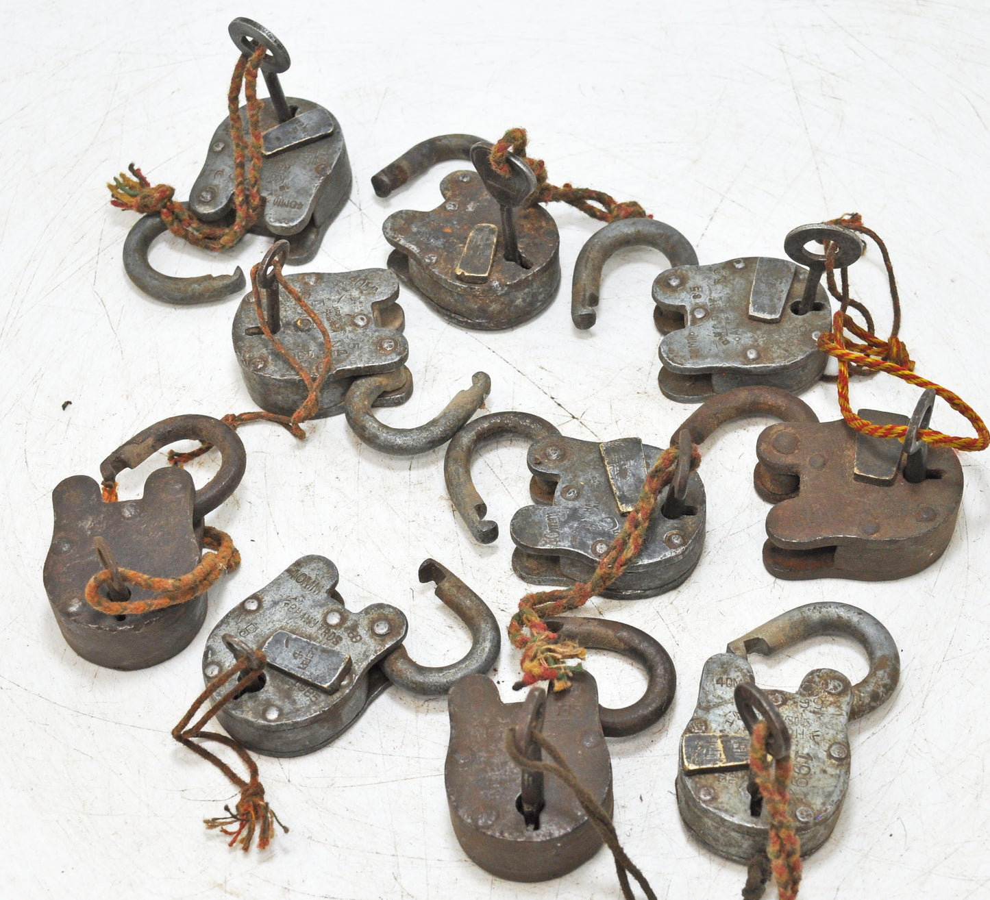 Lot of 9 Antique Iron Pad Locks Original Old Hand Crafted Working With Keys