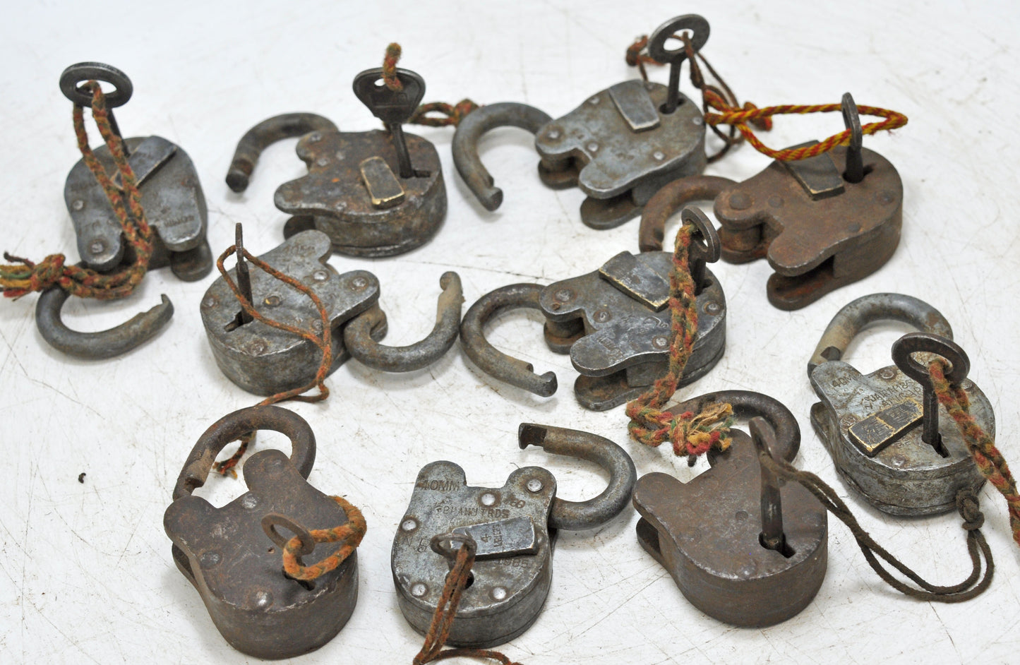 Lot of 9 Antique Iron Pad Locks Original Old Hand Crafted Working With Keys