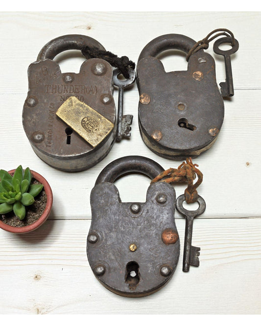Lot of 3 Antique Iron Brass Pad Locks Original Old Hand Crafted Working With Keys