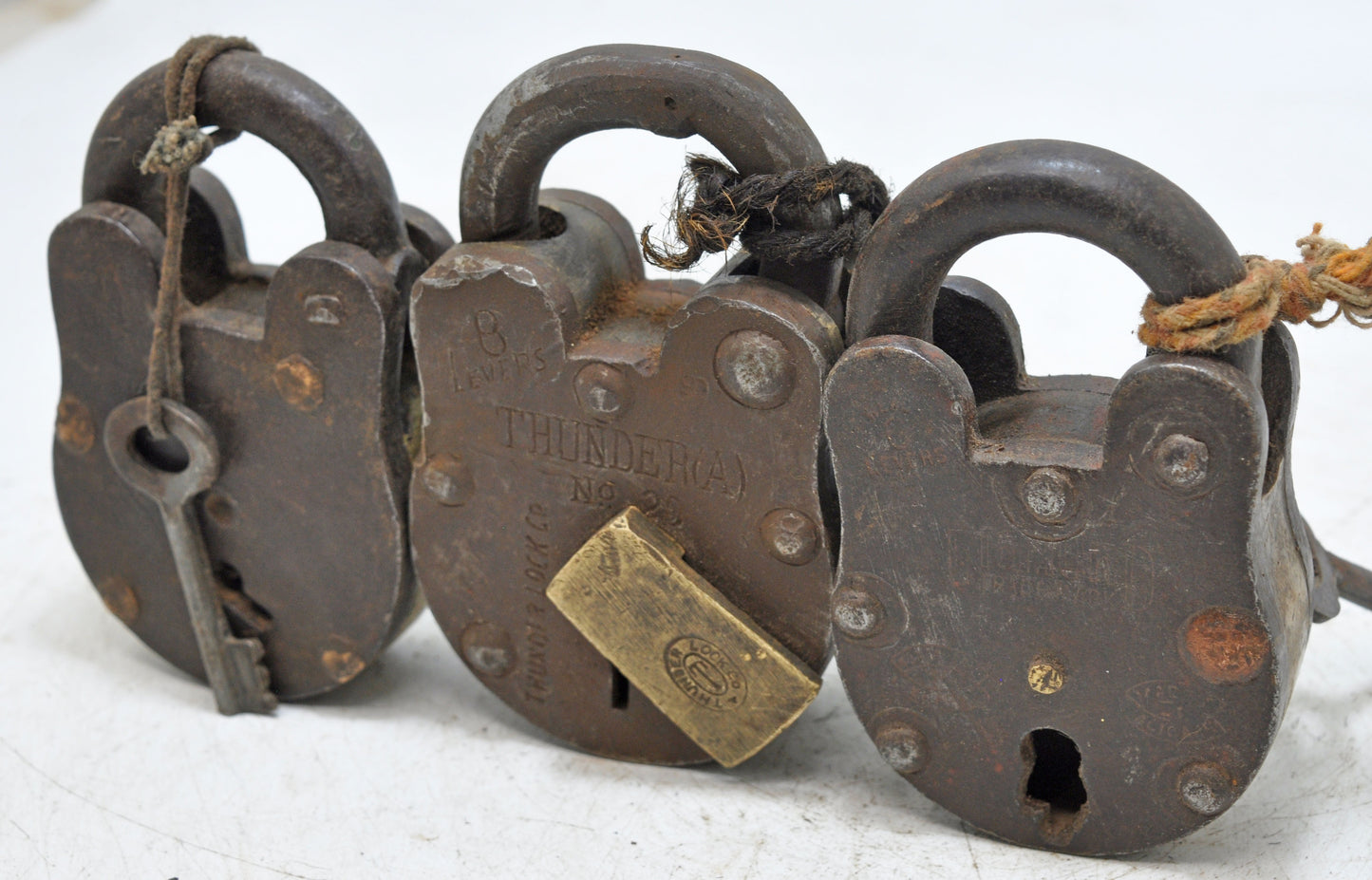 Lot of 3 Antique Iron Brass Pad Locks Original Old Hand Crafted Working With Keys