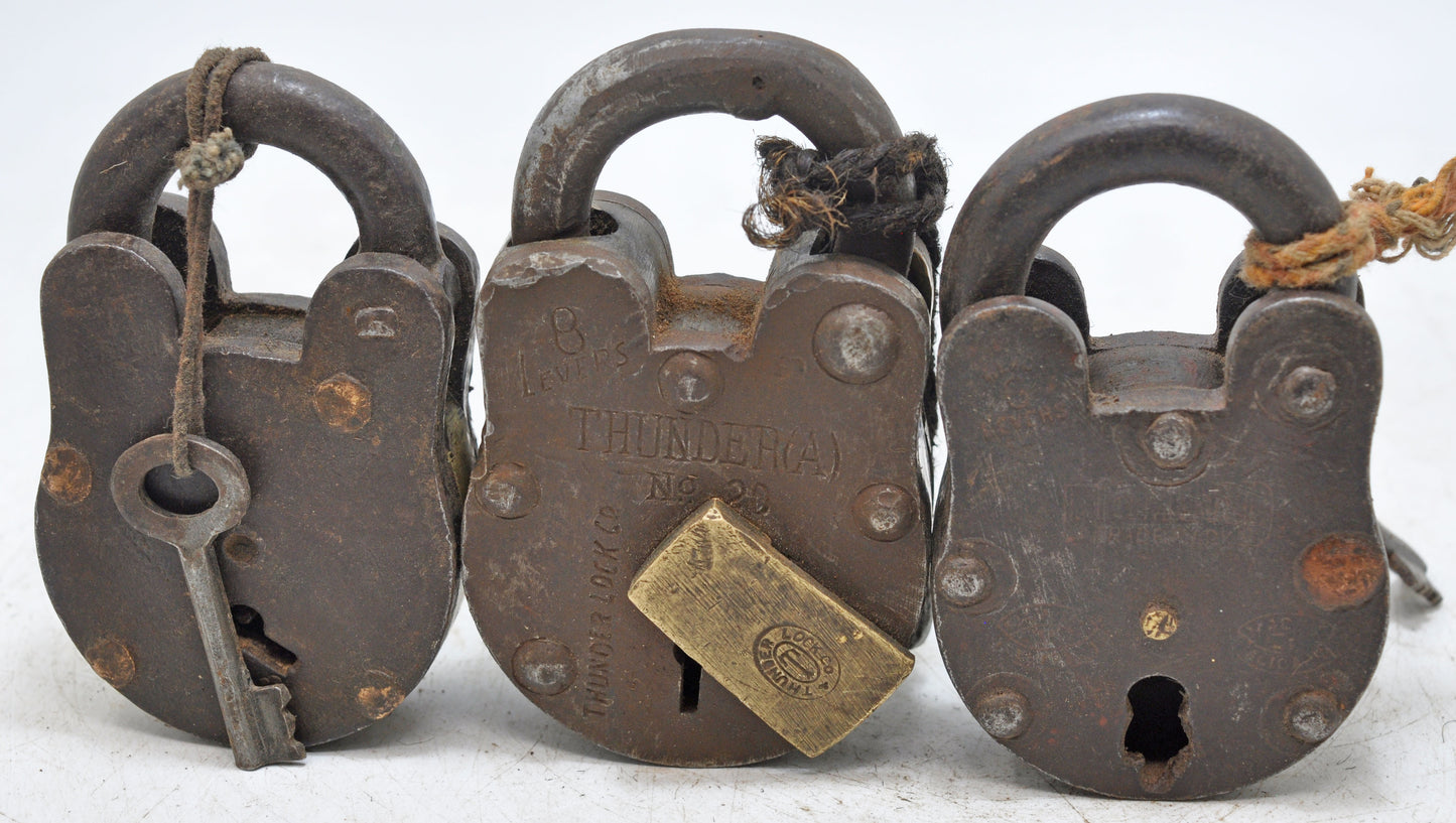 Lot of 3 Antique Iron Brass Pad Locks Original Old Hand Crafted Working With Keys