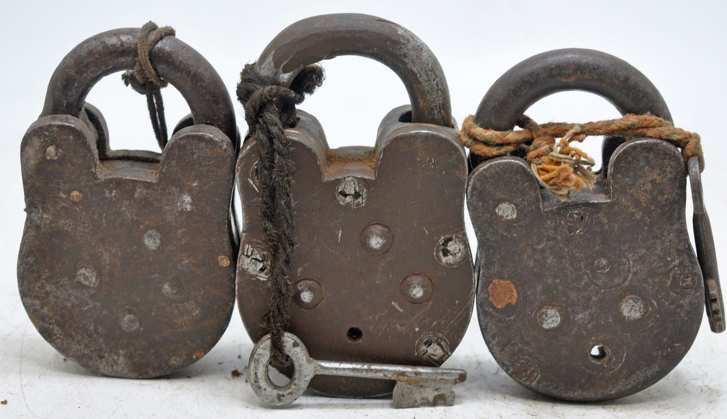 Lot of 3 Antique Iron Brass Pad Locks Original Old Hand Crafted Working With Keys