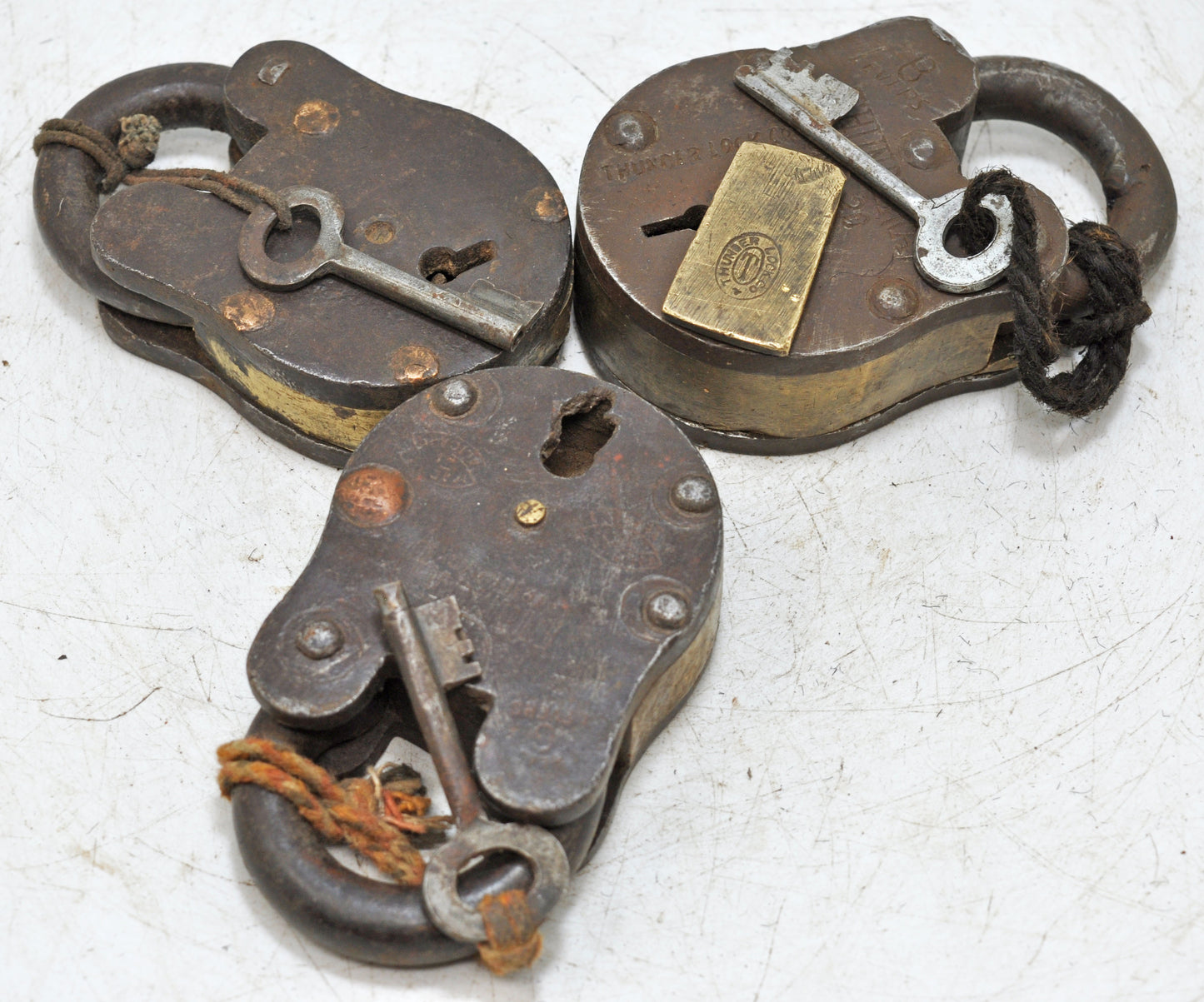 Lot of 3 Antique Iron Brass Pad Locks Original Old Hand Crafted Working With Keys
