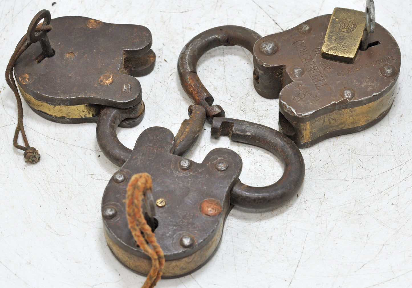 Lot of 3 Antique Iron Brass Pad Locks Original Old Hand Crafted Working With Keys