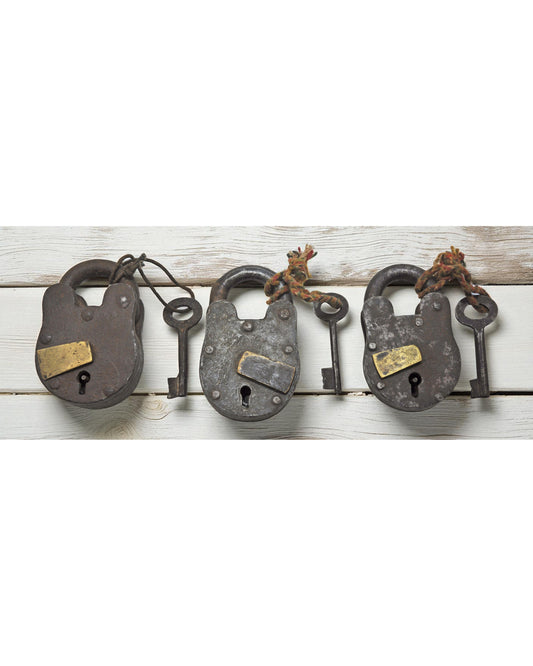 Lot of 3 Antique Iron Brass Pad Locks Original Old Hand Crafted Working With Keys