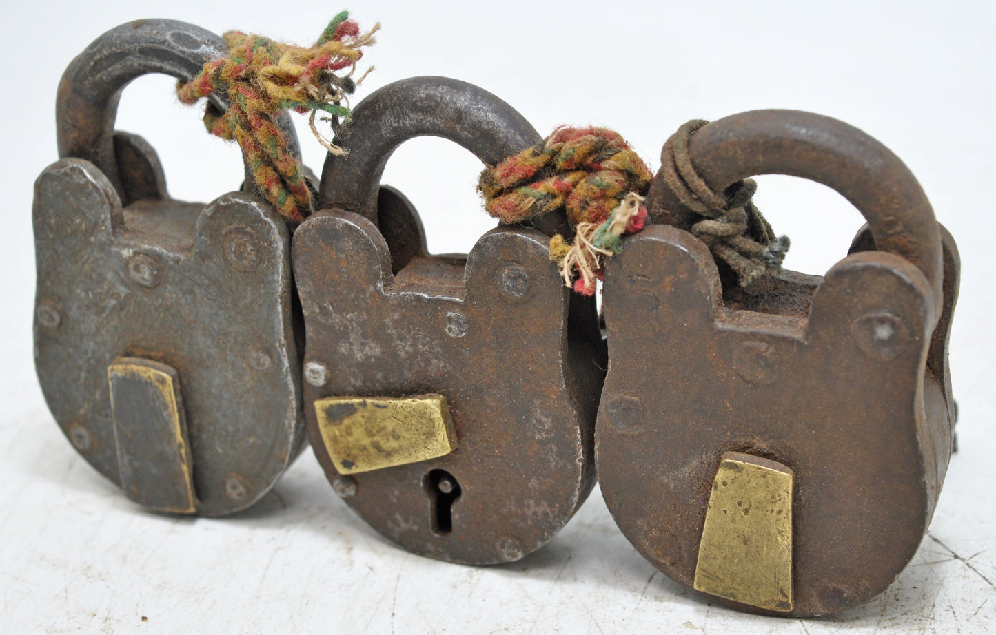 Lot of 3 Antique Iron Brass Pad Locks Original Old Hand Crafted Working With Keys