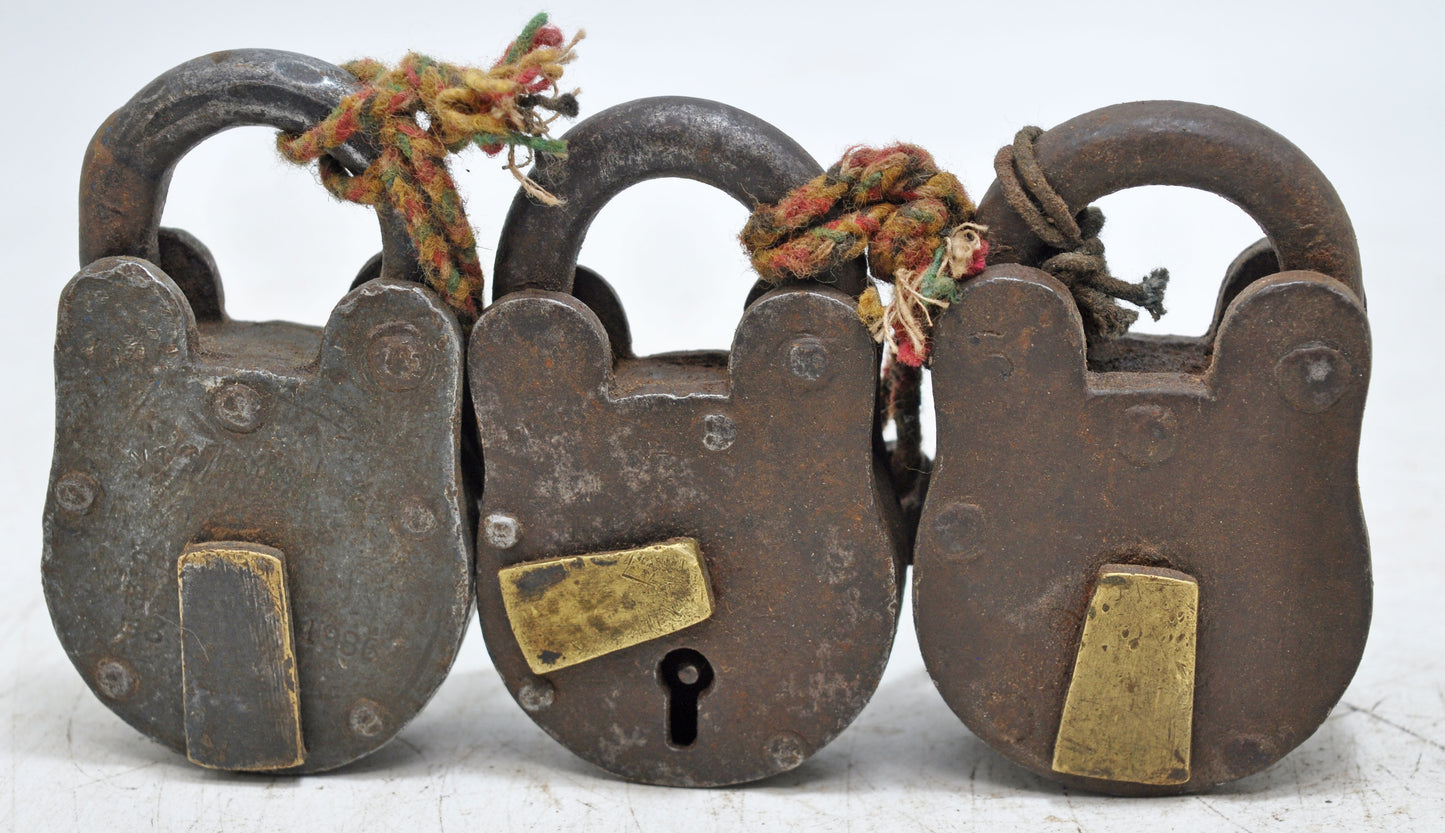 Lot of 3 Antique Iron Brass Pad Locks Original Old Hand Crafted Working With Keys