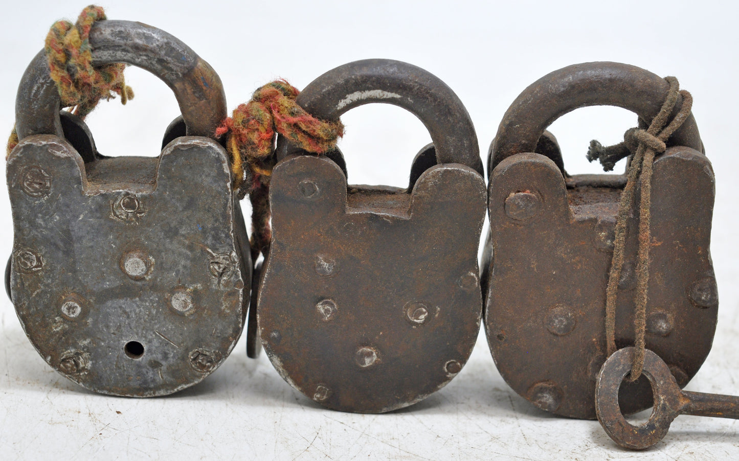 Lot of 3 Antique Iron Brass Pad Locks Original Old Hand Crafted Working With Keys
