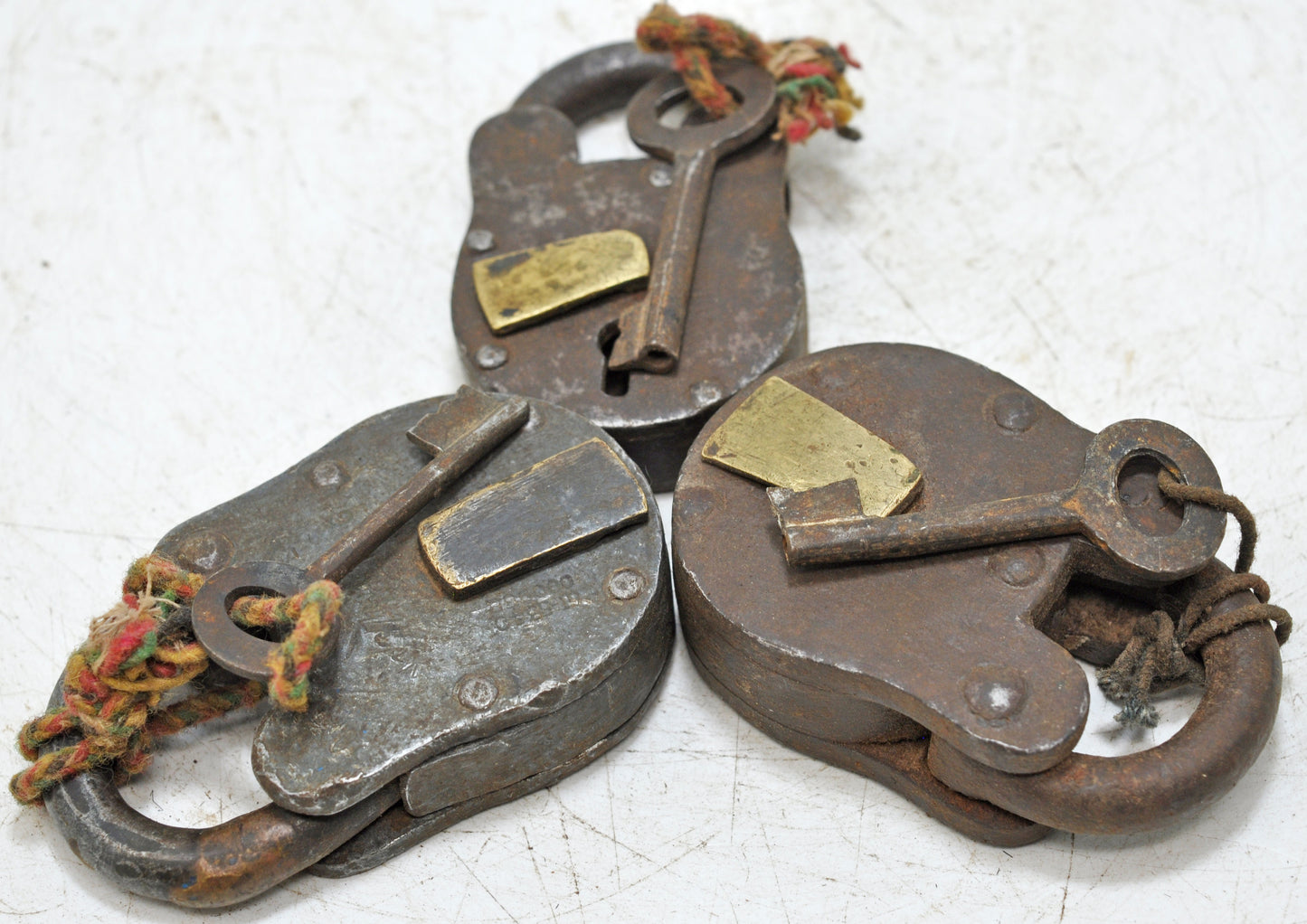 Lot of 3 Antique Iron Brass Pad Locks Original Old Hand Crafted Working With Keys