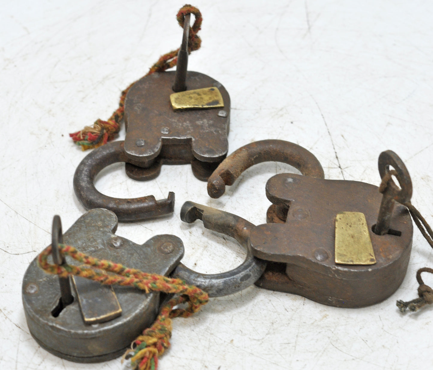 Lot of 3 Antique Iron Brass Pad Locks Original Old Hand Crafted Working With Keys
