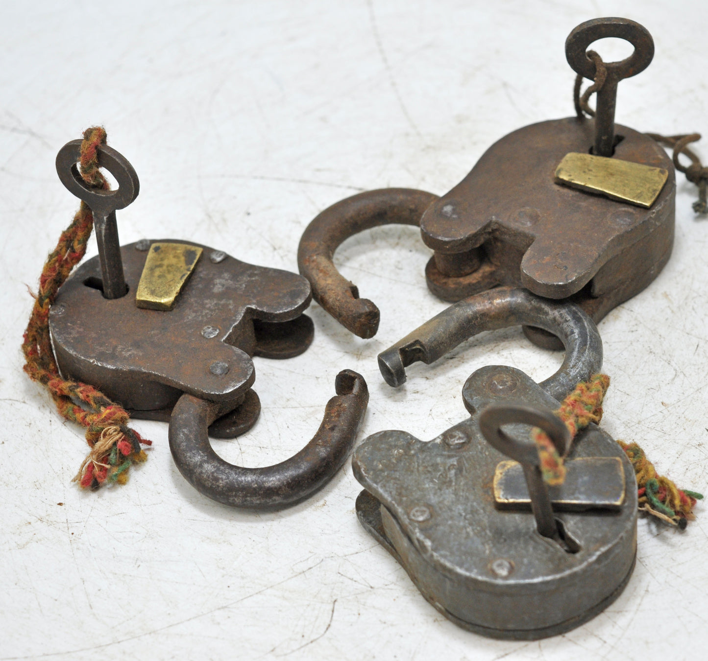Lot of 3 Antique Iron Brass Pad Locks Original Old Hand Crafted Working With Keys