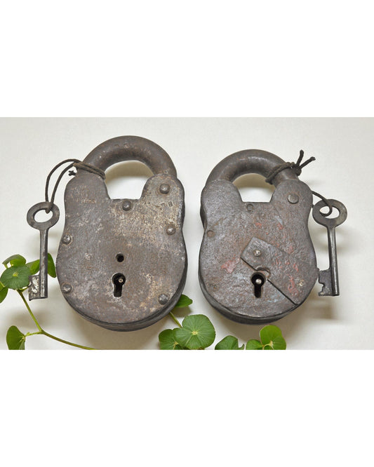 Lot of 2 Antique Iron Pad Locks Original Old Hand Crafted Working With Keys