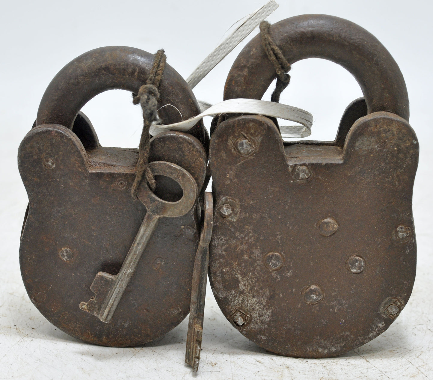 Lot of 2 Antique Iron Pad Locks Original Old Hand Crafted Working With Keys