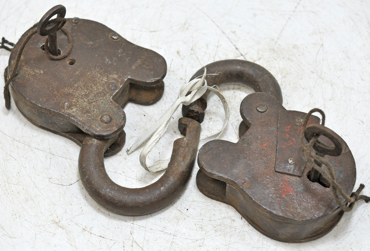 Lot of 2 Antique Iron Pad Locks Original Old Hand Crafted Working With Keys