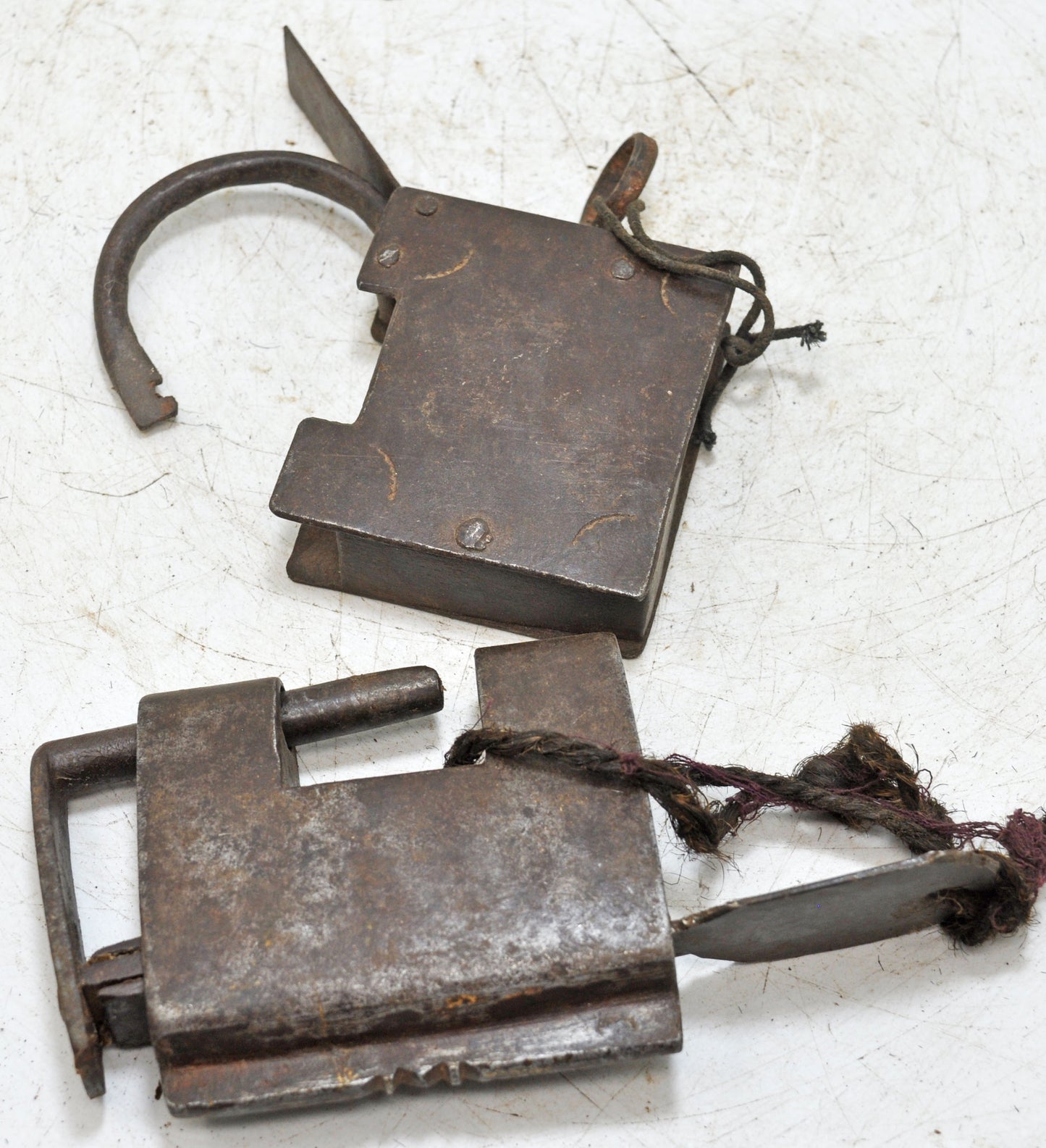Lot of 2 Antique Iron Strip System Pad Locks Original Old Hand Crafted Working With Keys