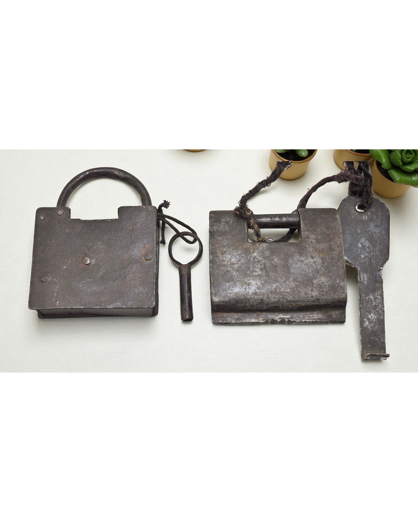 Lot of 2 Antique Iron Strip System Pad Locks Original Old Hand Crafted Working With Keys