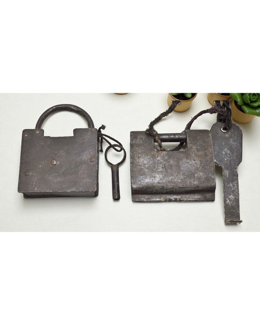 Lot of 2 Antique Iron Strip System Pad Locks Original Old Hand Crafted Working With Keys