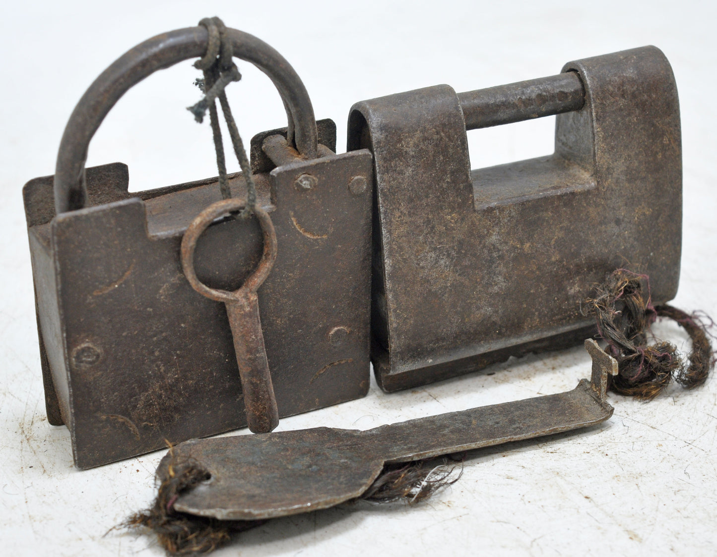 Lot of 2 Antique Iron Strip System Pad Locks Original Old Hand Crafted Working With Keys