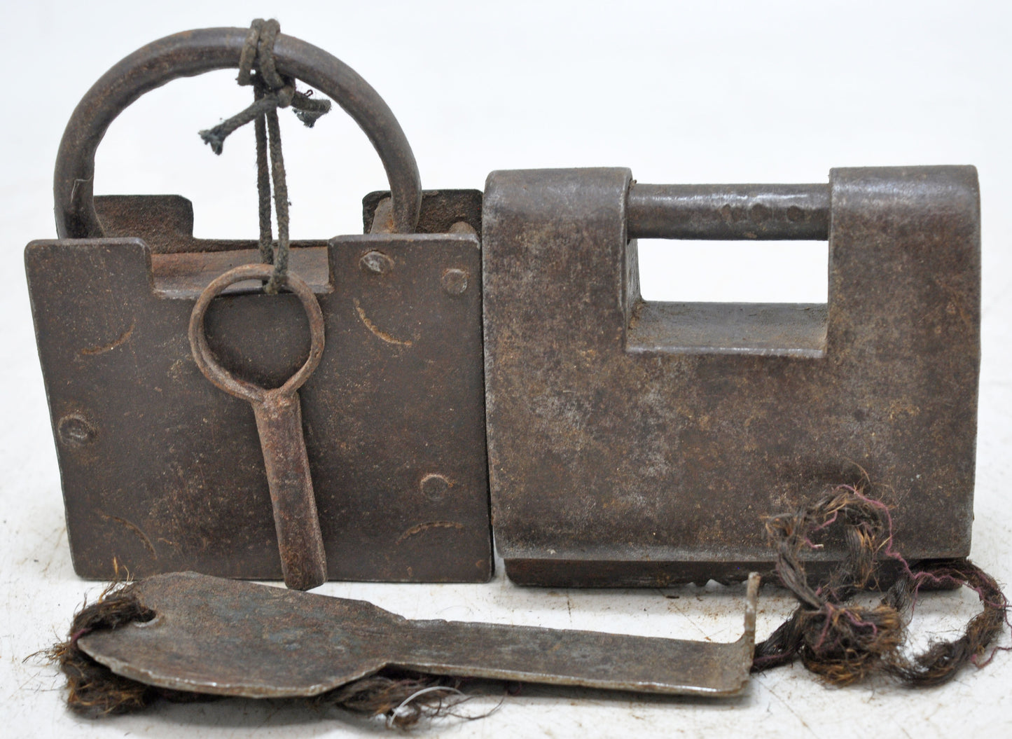 Lot of 2 Antique Iron Strip System Pad Locks Original Old Hand Crafted Working With Keys