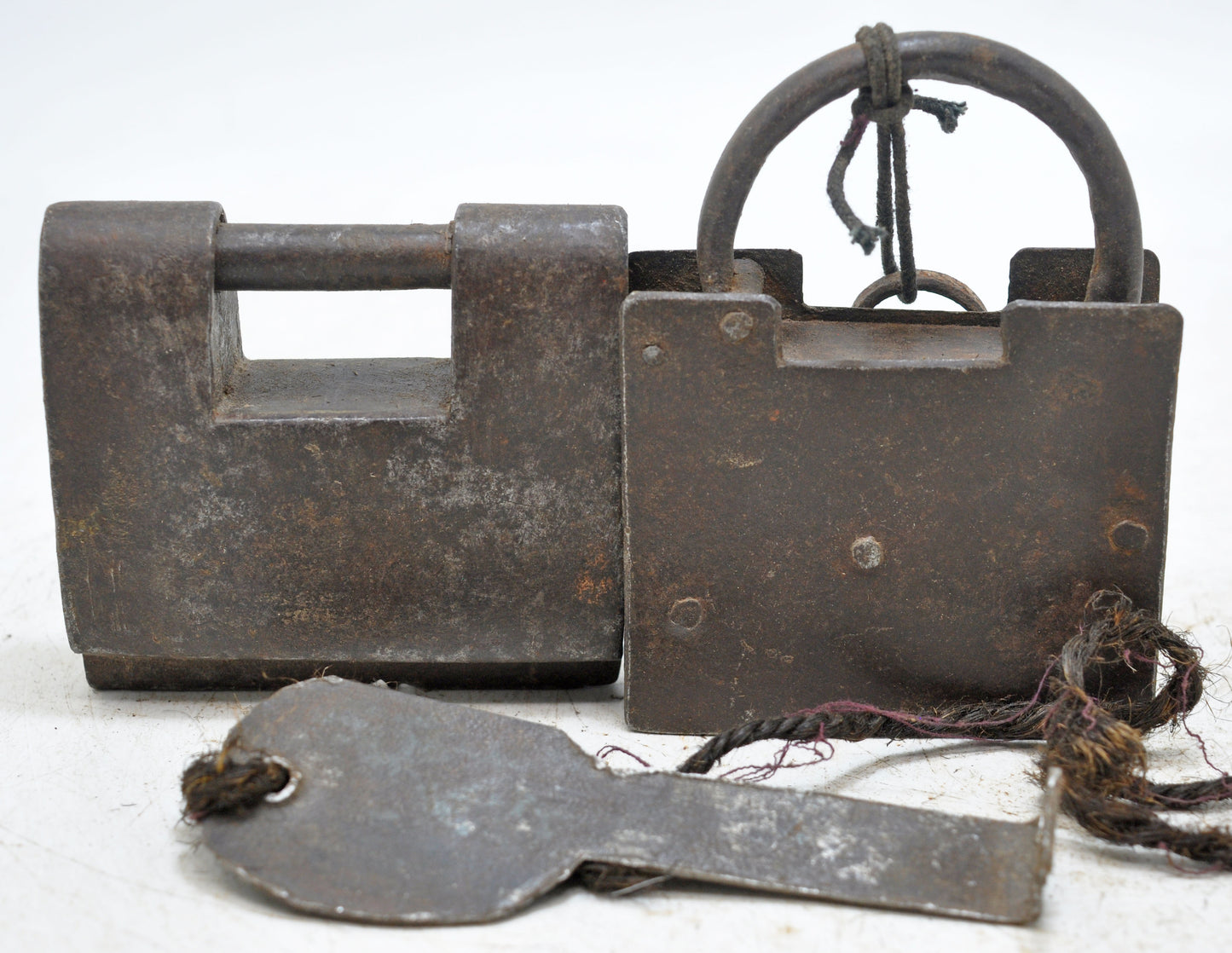 Lot of 2 Antique Iron Strip System Pad Locks Original Old Hand Crafted Working With Keys