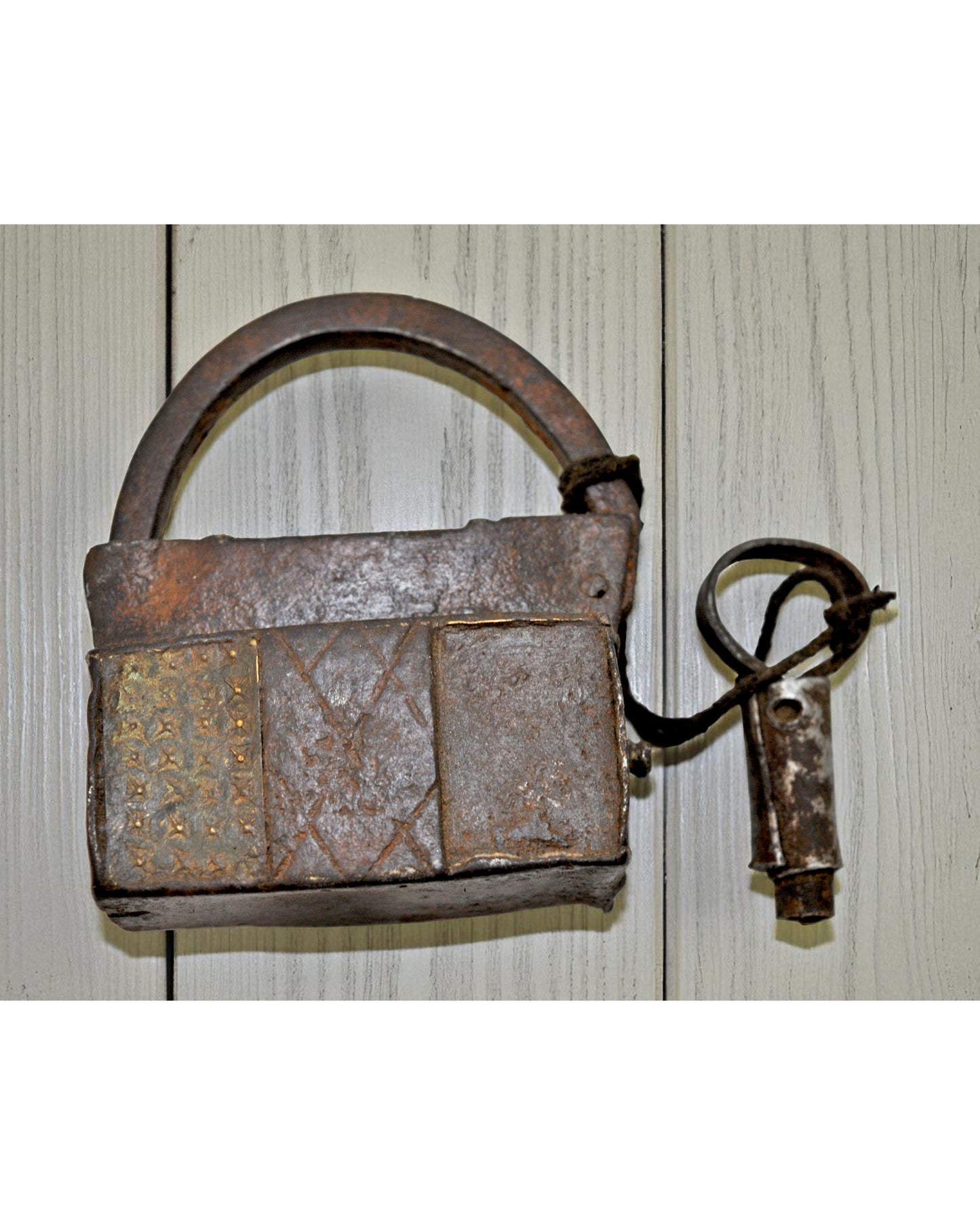 Antique Iron Spring Lever System Pad Lock Original Old Hand Crafted Engraved Working