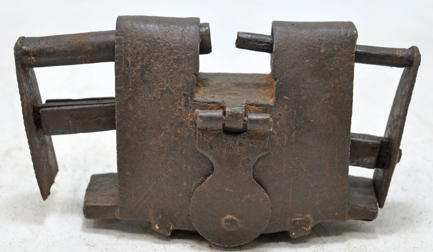 Antique Iron Rare Tricky Pad Lock Original Old Fine Hand Crafted Engraved Working 2 Keys