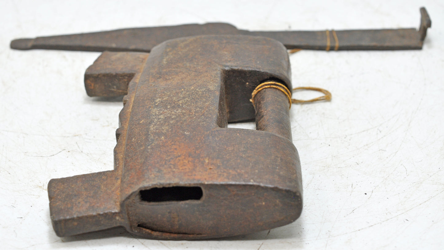 Antique Iron Large Strip System Pad Lock Original Old Hand Crafted Engraved Working