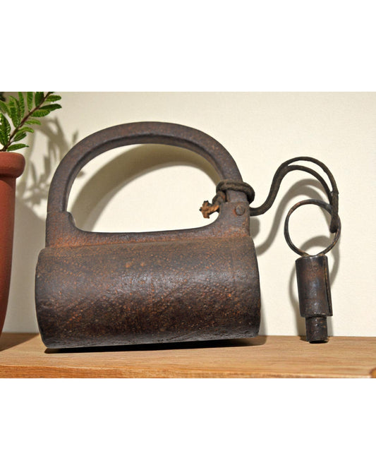 Antique Iron Spring Lever System Pad Lock Original Old Hand Crafted Engraved Working