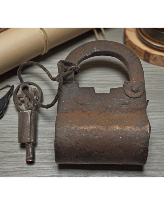 Antique Iron Spring Lever System Pad Lock Original Old Hand Crafted Engraved Working