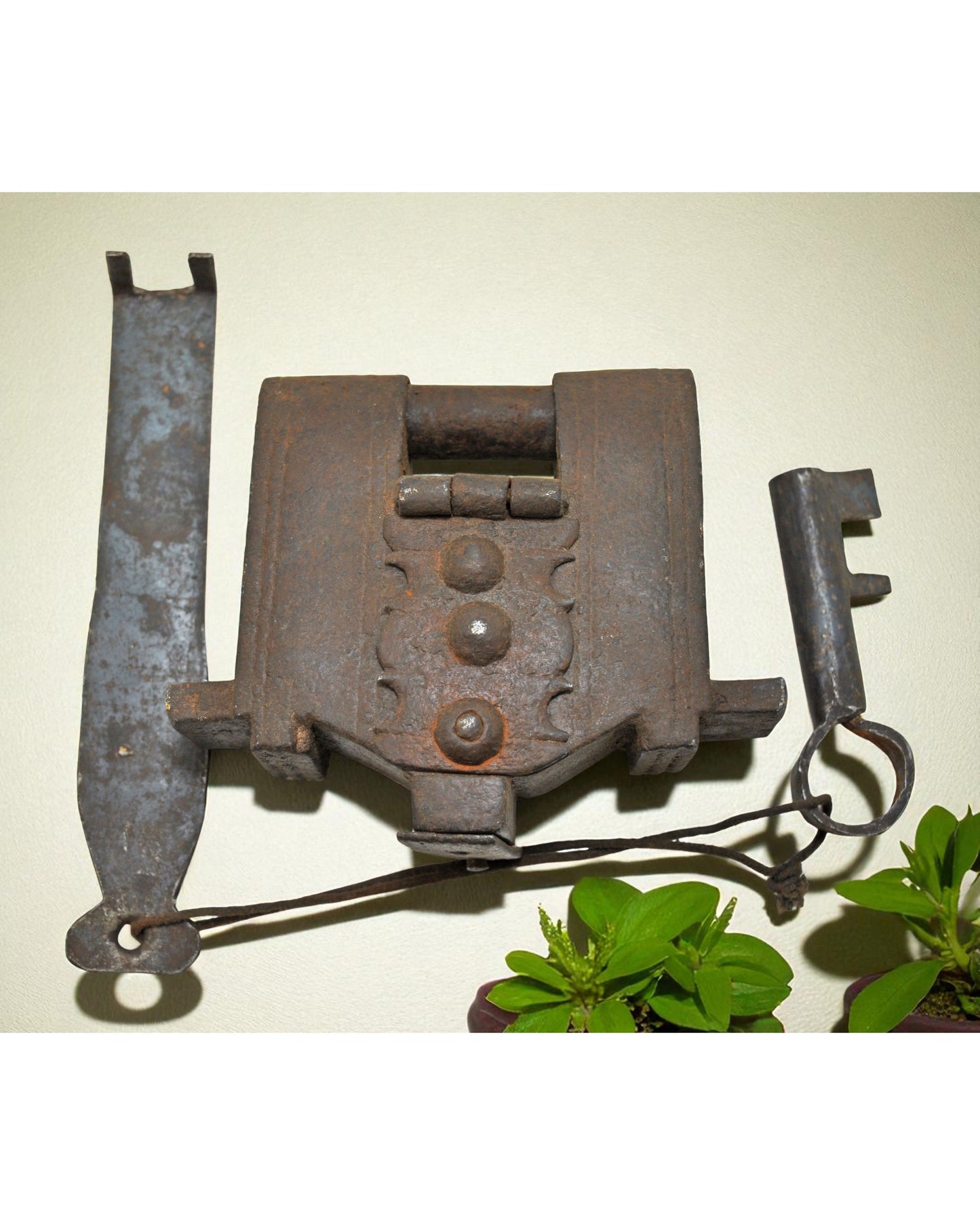 Antique Iron Rare Tricky Pad Lock Original Old Fine Hand Crafted Engraved Working 2 Keys
