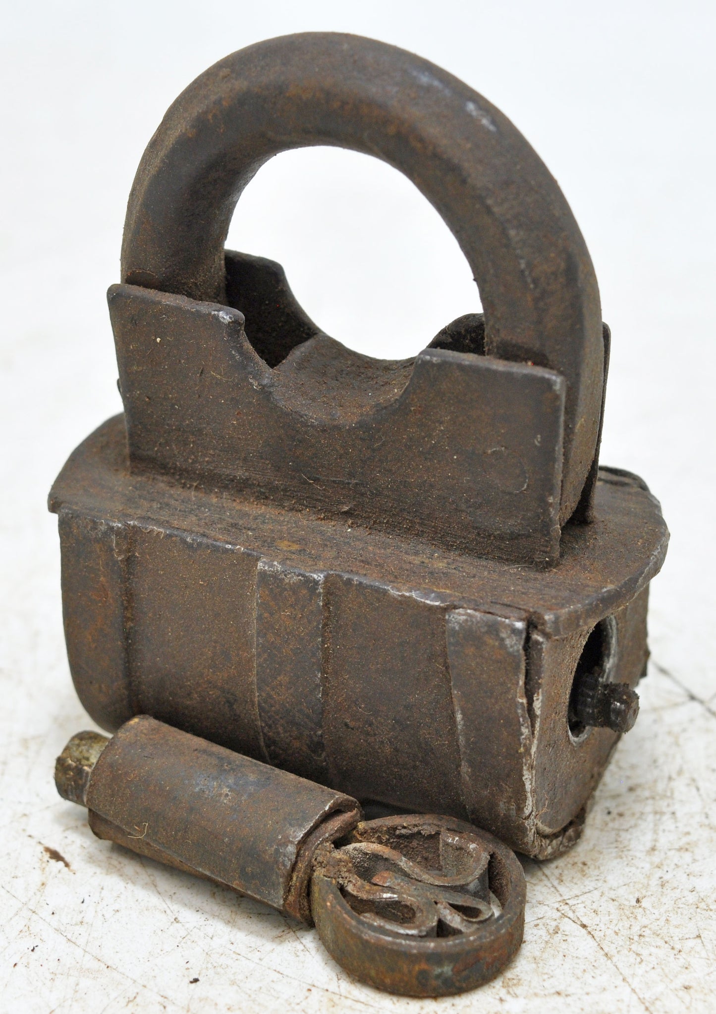 Antique Iron Spring Lever System Pad Lock Original Old Hand Crafted Engraved Working