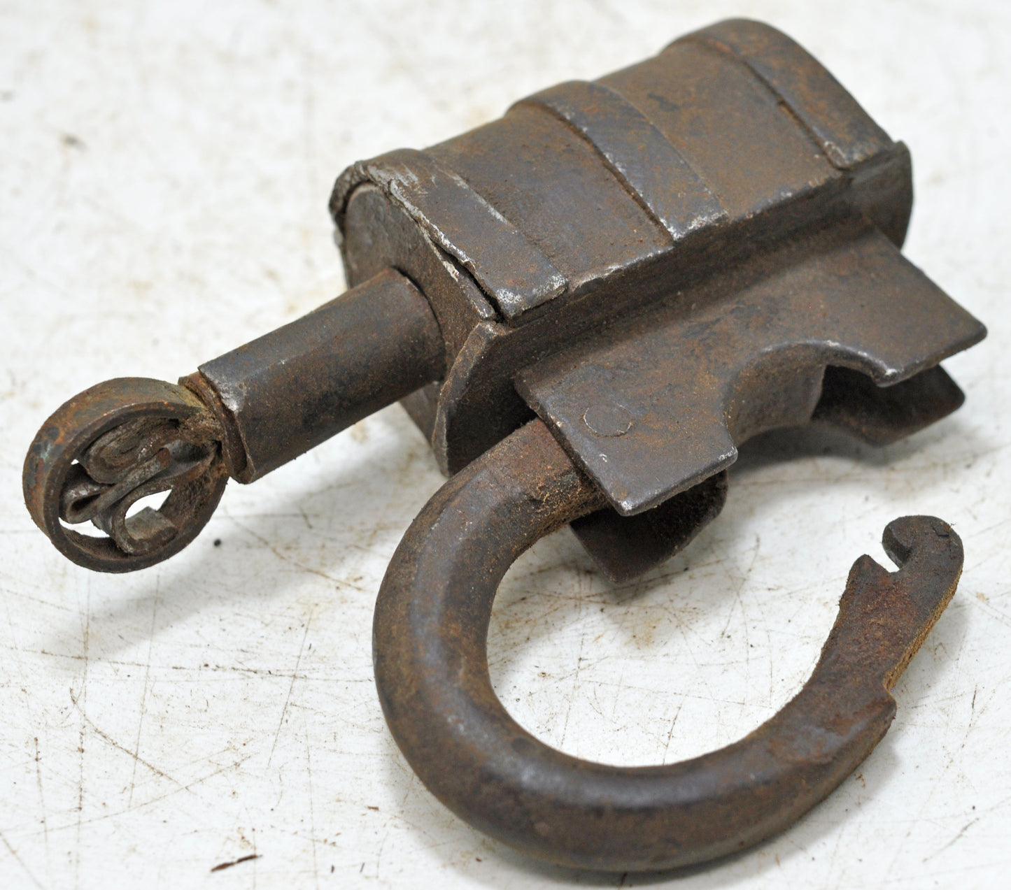 Antique Iron Spring Lever System Pad Lock Original Old Hand Crafted Engraved Working