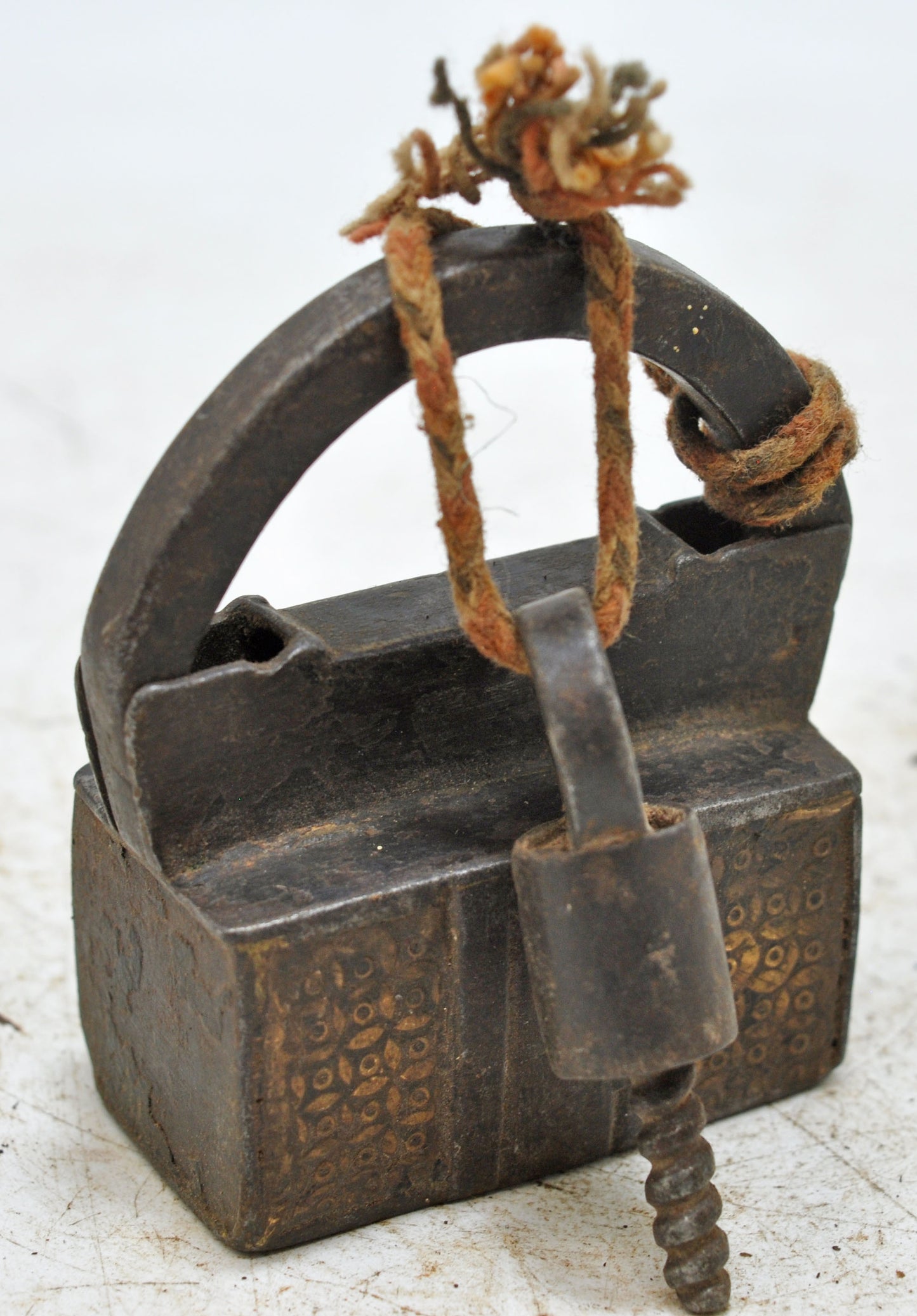 Antique Iron Spring Lever System Pad Lock Original Old Hand Crafted Engraved Working