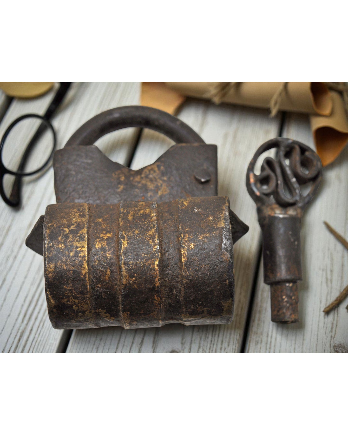 Antique Iron Spring Lever System Pad Lock Original Old Hand Crafted Engraved Working