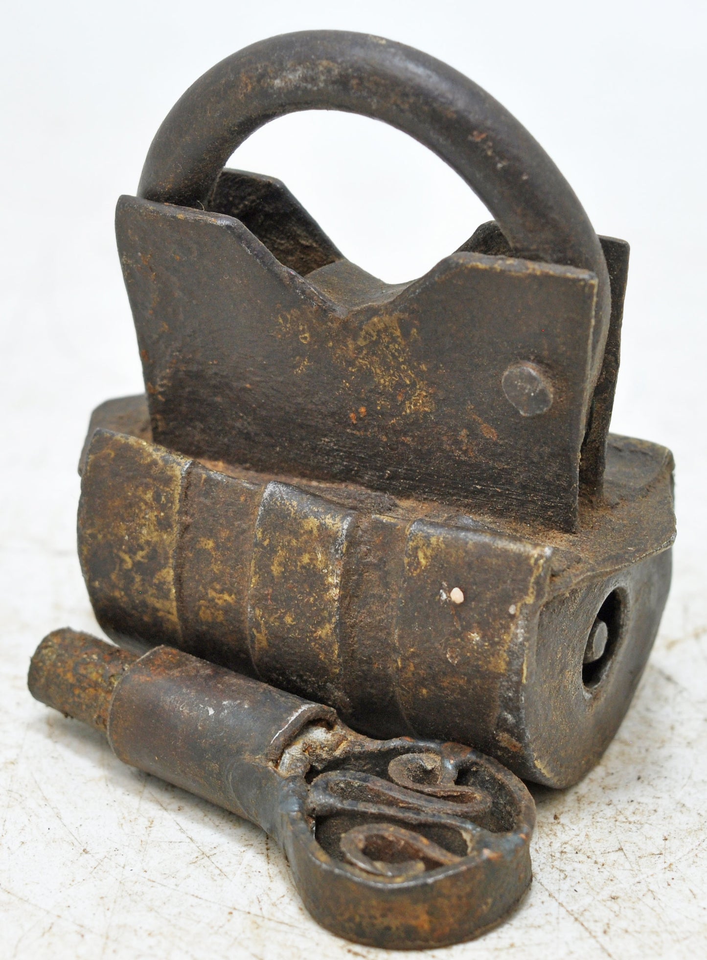 Antique Iron Spring Lever System Pad Lock Original Old Hand Crafted Engraved Working