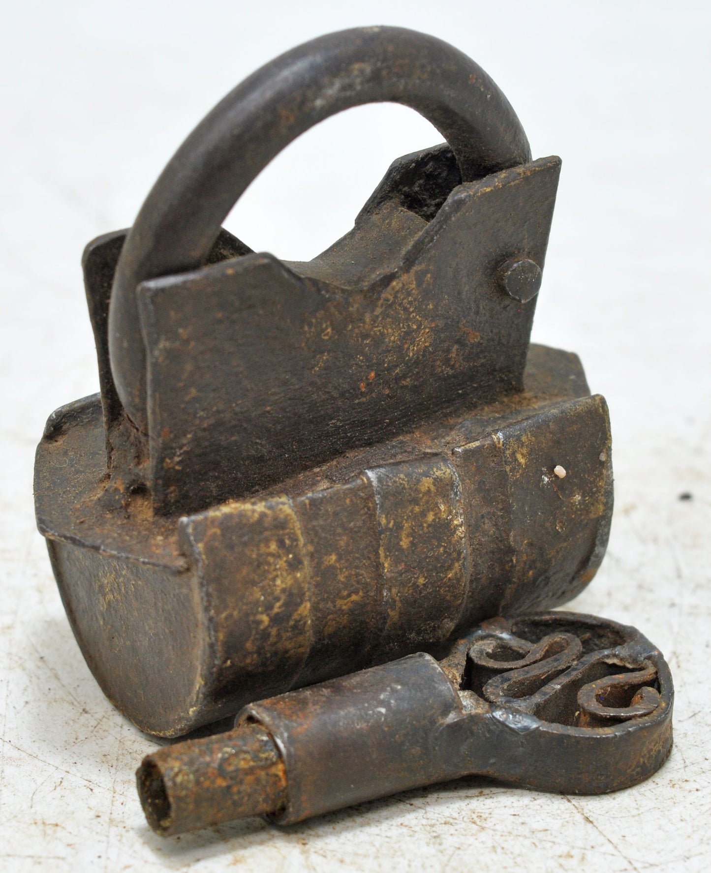 Antique Iron Spring Lever System Pad Lock Original Old Hand Crafted Engraved Working