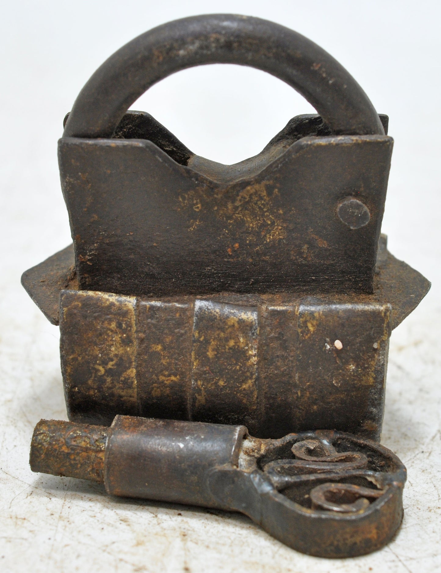 Antique Iron Spring Lever System Pad Lock Original Old Hand Crafted Engraved Working