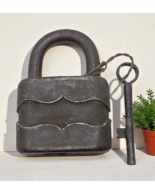 Antique Iron Large Size Pad Lock With Key Original Old Hand Crafted Working