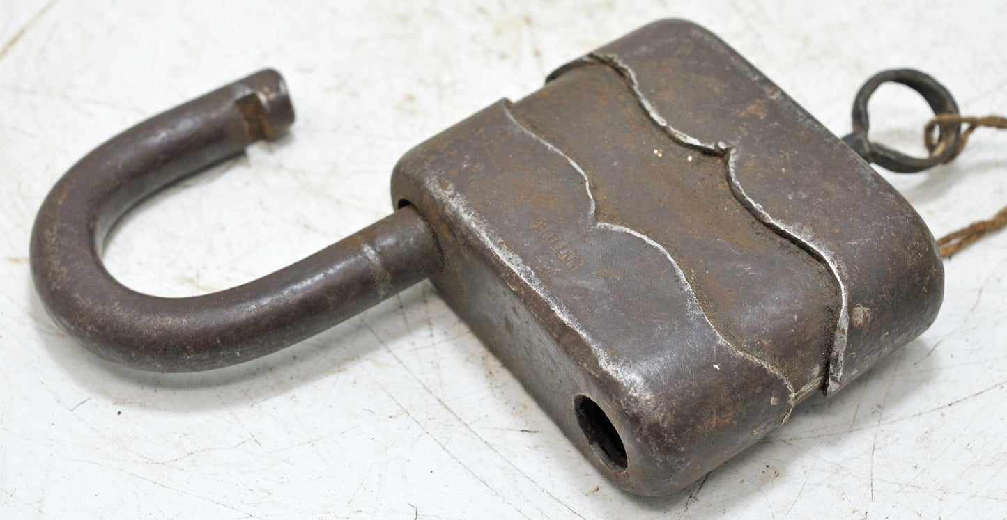 Antique Iron Large Size Pad Lock With Key Original Old Hand Crafted Working
