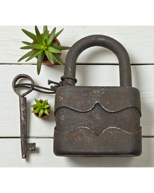 Antique Iron Large Size Pad Lock With Key Original Old Hand Crafted Working