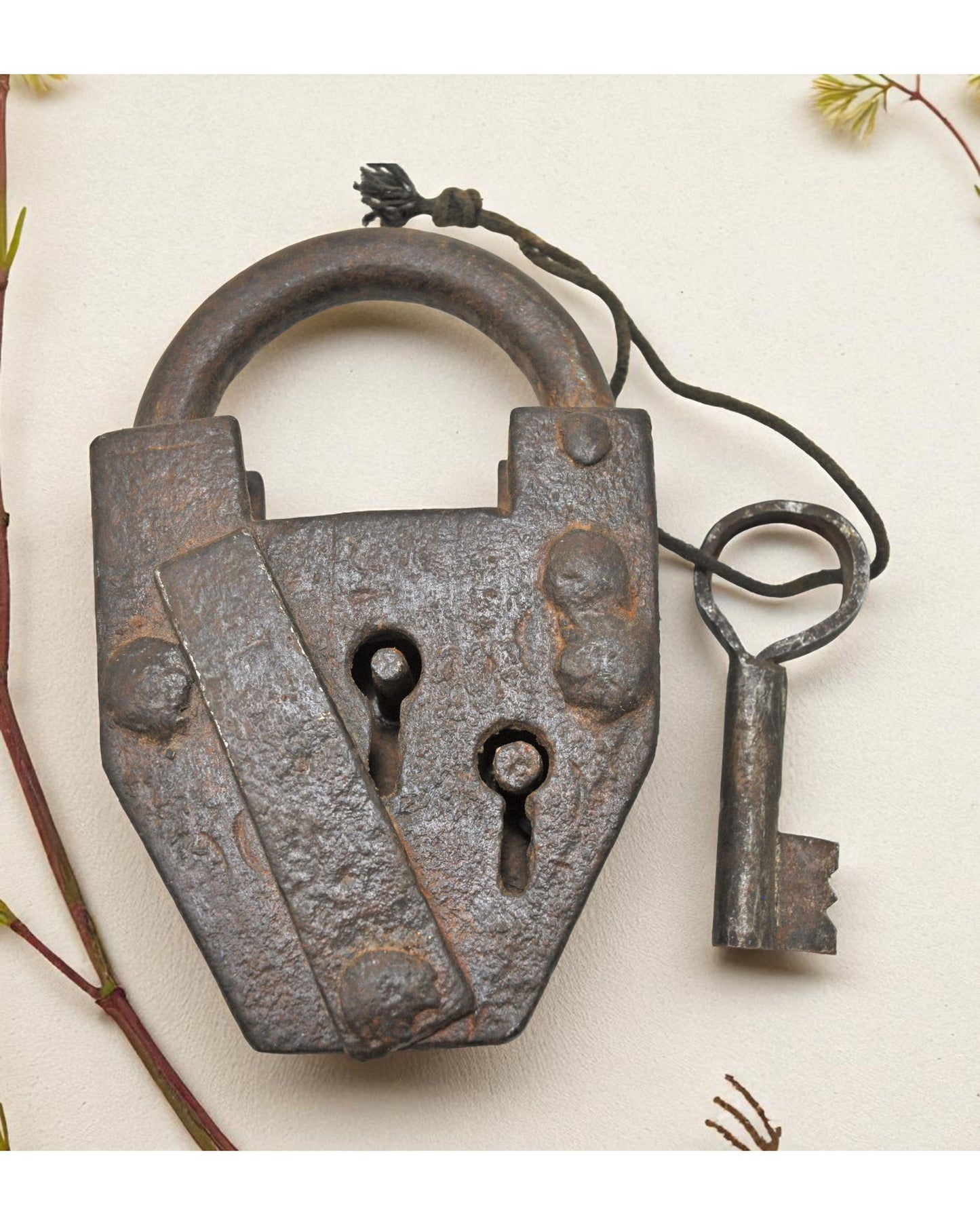 Antique Iron Large Size Pad Lock With Key Original Old Hand Crafted Working