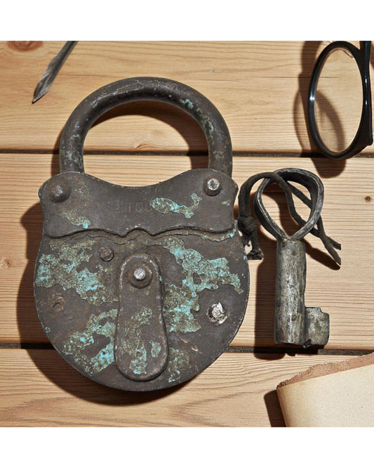 Antique Iron Large Size Pad Lock With Key Original Old Hand Crafted Working