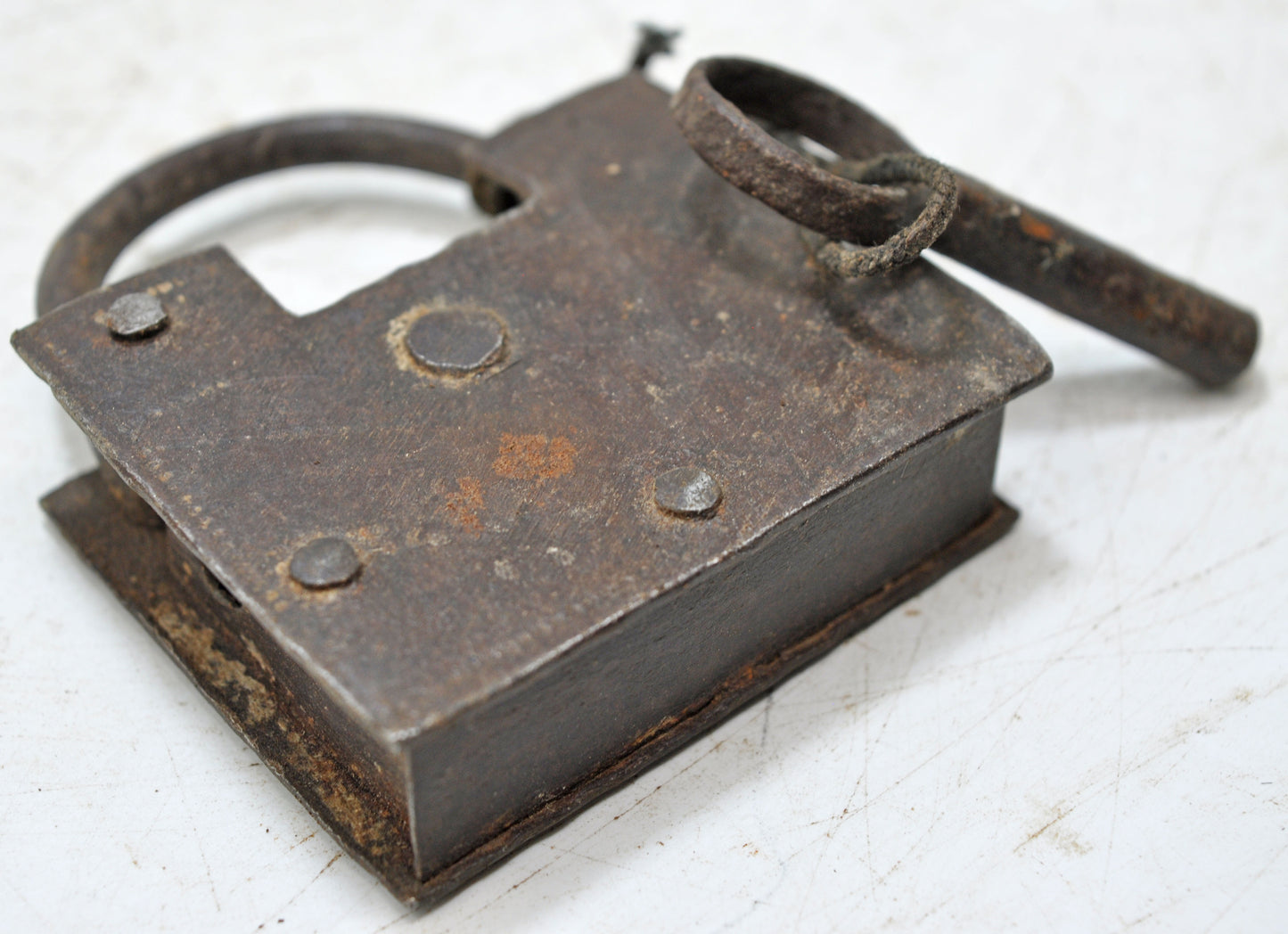 Antique Iron Spring Lever System Pad Lock Original Old Hand Crafted Engraved Working